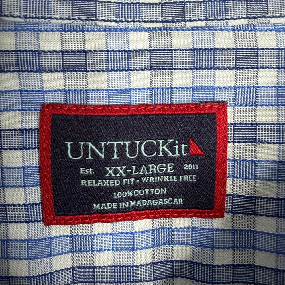 Untuckit Men’s Wrinkle-Free Durif Shirt Blue Plaid XXL Relaxed Fit Casual Preppy